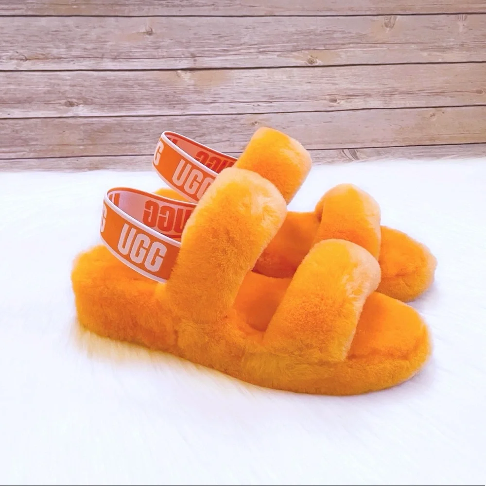 UGG Oh Yeah Sheepskin Slide Sandal Slippers In California Poppy - Picture 1 of 7